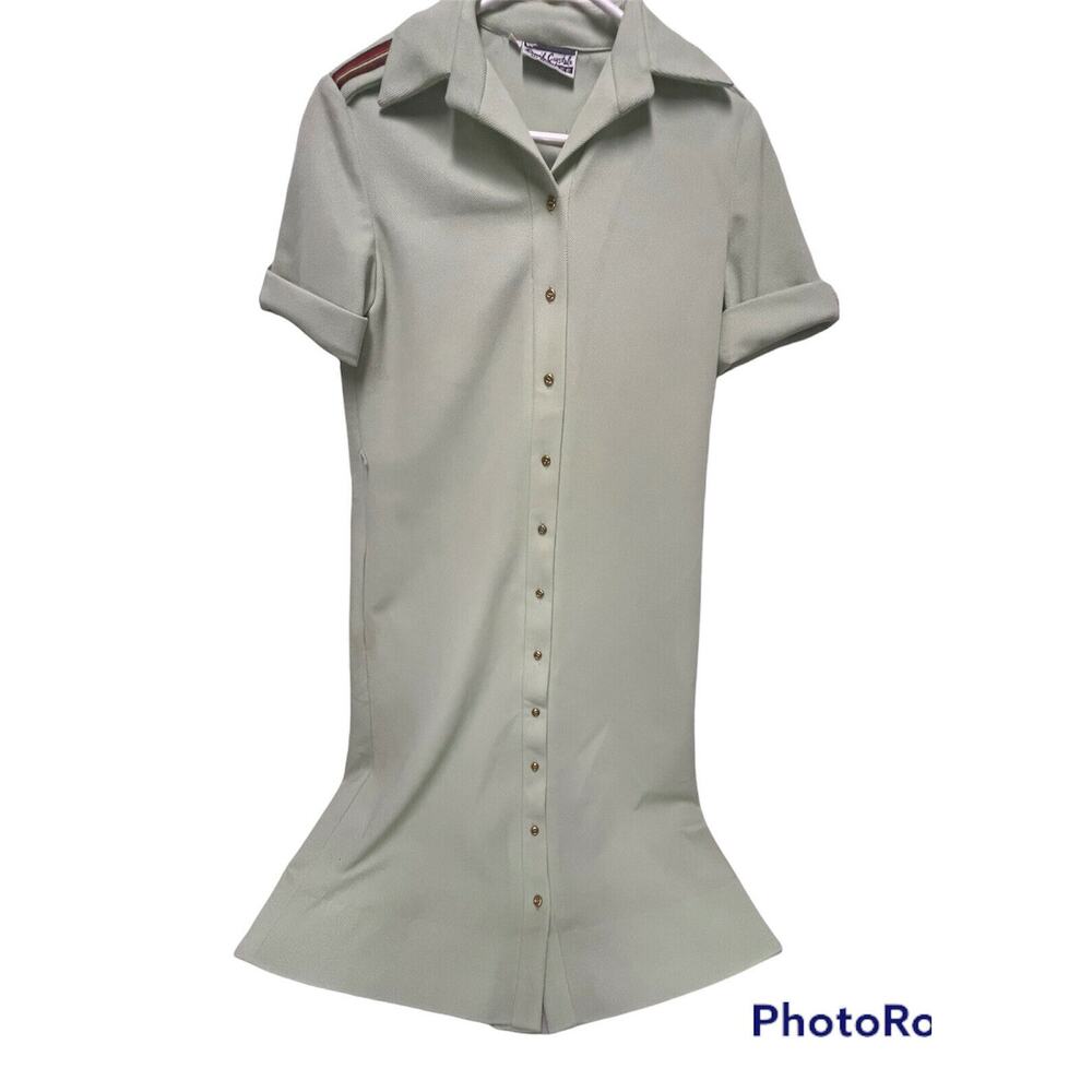 VTG Preppy David Crystal Lacoste Shirt Dress Sz M Midi Pockets Collared green